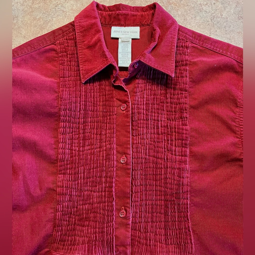 Jones New York Corduroy Tuxedo Blouse Red Holiday Size L